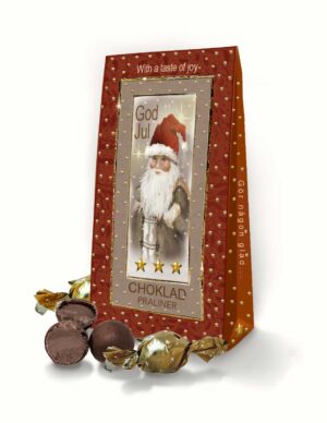 Chokladpraliner från Klara´s Goda Presenter med budskapet God Jul.