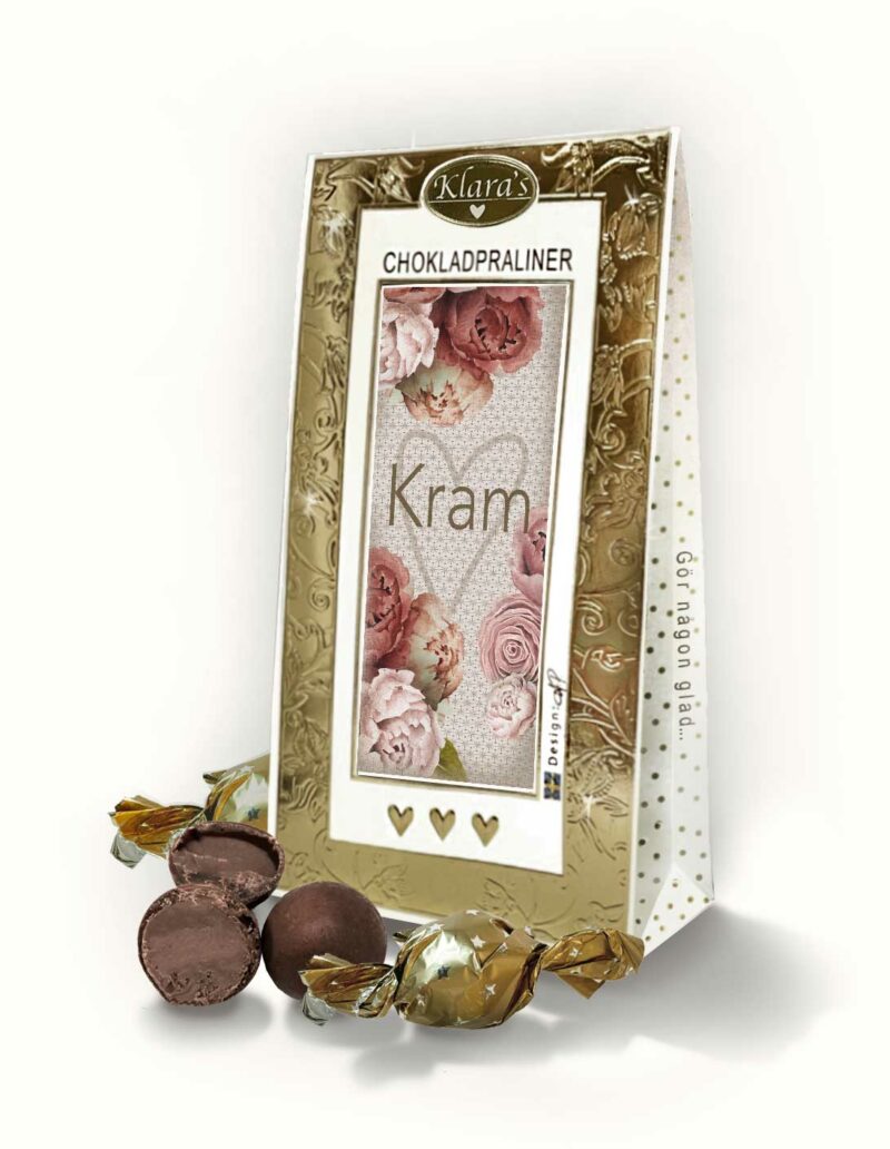 Chokladpraliner från Klara´s Goda Presenter med budskapet "Kram"