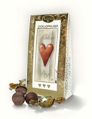 Chokladpraliner från Klara´s Goda Presenter med kärleksbudskap