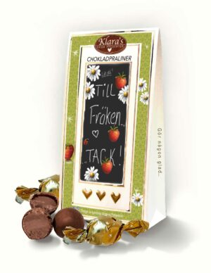 Chokladpraliner till fröken, presentförpackning från Klara´s Goda Presenter.