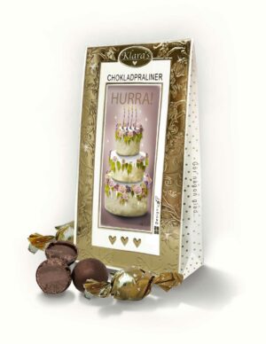 Chokladpraliner från Klara´s Goda Presenter med budskapet "Hurra"