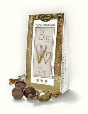 Chokladpraliner från Klara´s Goda Presenter med budskapet: Tilll Dig från mig