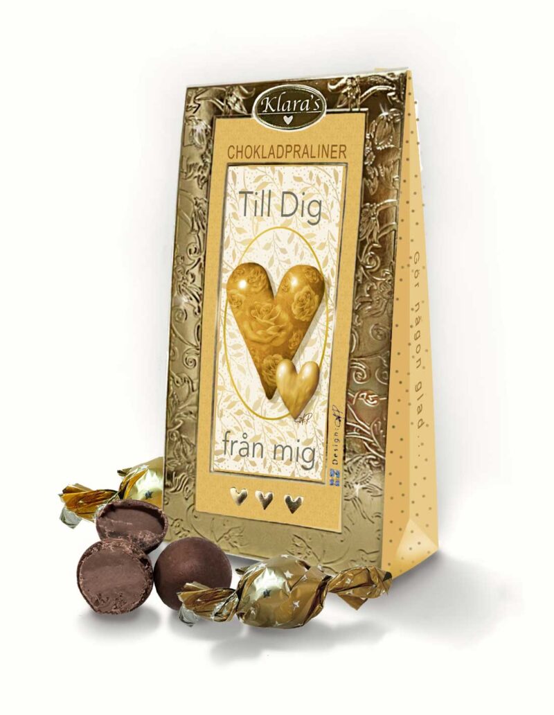 Chokladpraliner i vacker presentförpackning med budskapet Till Dig från mig.